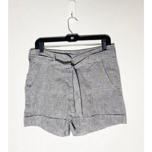 Sartoria Saracena Women's Linen Shorts Tie Waist Cuffed Pockets Grey Neutral XS